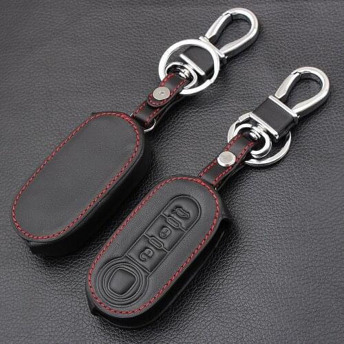 Genuine Leather Car Key Cover Case for Fiat 500 Panda Punto Bravo 3 Button Flip Folding Remote Key Shell Case Styling