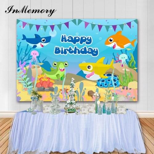 InMemory Baby Shower Shark Backdrop Boy Birthday Party Decorations Underwater World Theme Photography Background Photo Studio