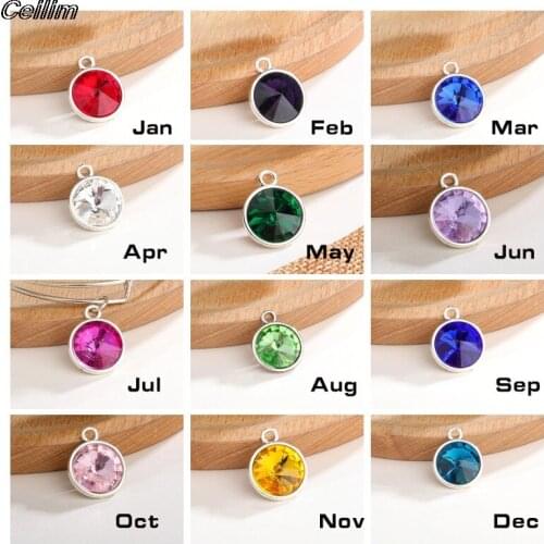 10Pcs Colorful DIY Ring Bangle Crystal Rhinestone 14MM Birthstone Charm Pendant For Birthday Gift Jewelry Accessories