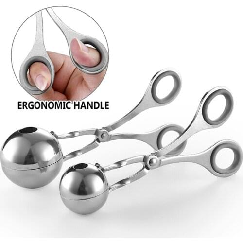 Stainless Steel Meat Ballers Tongs None-Stick Meatball Maker Ice Cookie Dough Scoop Anti-slip Rings Ball