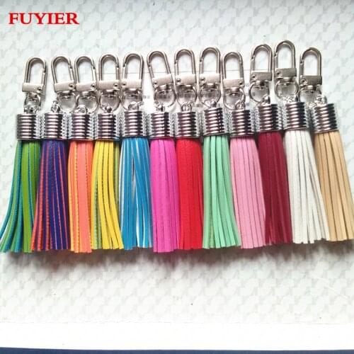 New Fashion Korean Style Key Chain Long Leather Tassels Key chain Silver Lobster Clasp Tassel Shoe Purse Charm 18 Colors