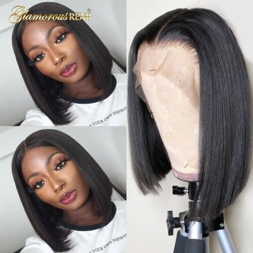 Straight Lace Front Human Hair Wigs 13x4 Brazilian Straight Short Bob Wig Human Hair Natural Color 4x4 Lace Wigs For Black Women