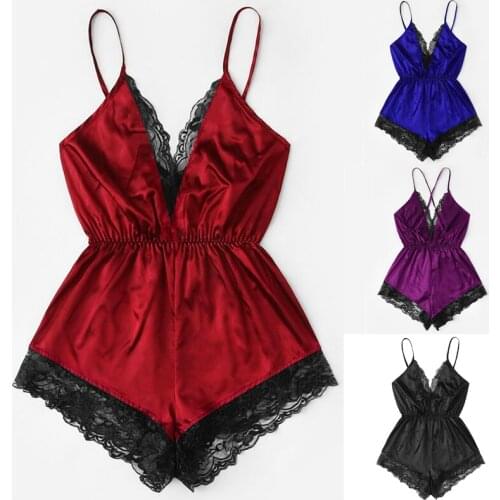 Sexy Bra Sleepwear Set Womens Sexy Lingerie Girl V-neck Lace Splice Bodysuit Sleepwear Bodydoll Lingerie Sets Lenceria