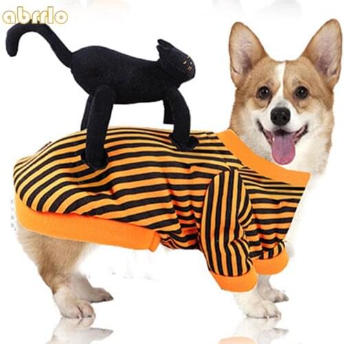 Funny Dog Halloween Christmas Costume Xmas Pet Clothes For Small Medium Dogs Cats With Black Cat Standing Up Dog Clothes T-shirt