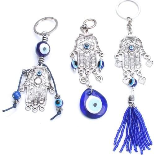 Turkey Evil Eye Hamsa Hand Keychain Evil Eye Beads Hamsa Pendant For Women Men Fashion Jewelry Gift EY1066