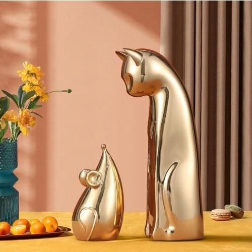 Home decoration Bronze art cat and mouse ornaments Light luxury living room bedroom wine cabinet decor Modern simple crafts