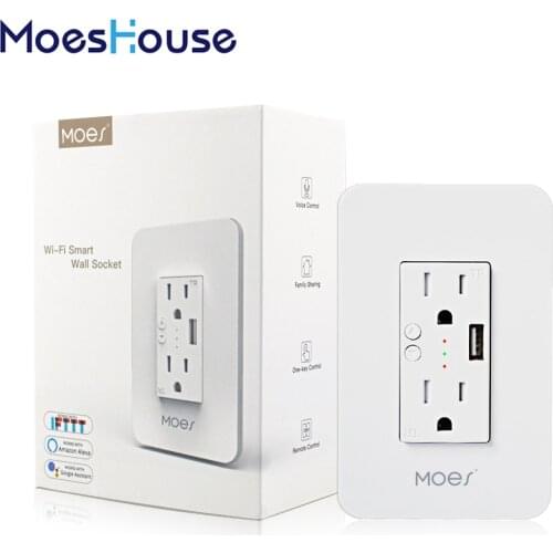 Wifi Smart Wall Power Outlets Plug with 2 USB Socket Smart Life/Tuya APP Remote Control Anywhere Work with Alexa Google Home