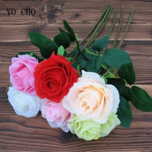 YO CHO Artificial Flower Silk Roses Wedding Bouquet Living Room Table Decoration Photo Photography Props Valentines Day Gift