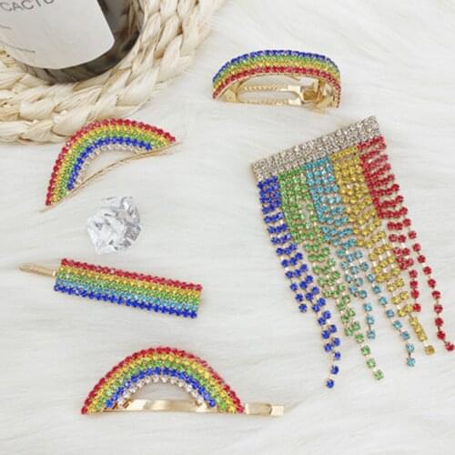 New Rainbow Tassel Side Clip Flash Diamond Hair Clip Side Clip Rhinestone Bangs Clip Side Clip Girl Hair Accessories