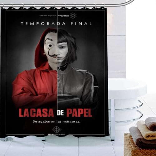 La Casa De Papel Shower Curtain New Polyester Fabric Bath Screens Curtains For Bathroom 3D Waterproof Bath Curtain Hook 0406