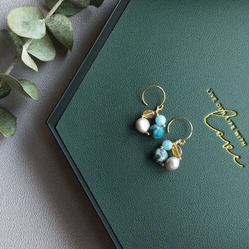Lii Ji Yellow Tourmaline Aquamarine Baroque Pearl Delicate American 14K GF Earrings For Women Valentines Day Birthday Gift