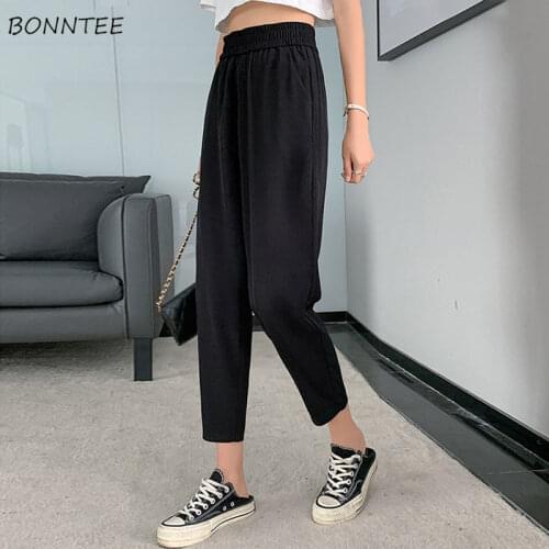 Pants Women Fashion Harem Trousers Ankle-Length Ladies Clothing Elastic Waist Summer Hot Loose Streetwear Solid Teens Popular