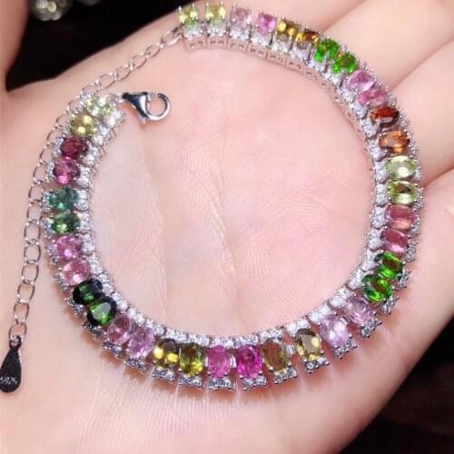 Luxury candy color natural tourmaline gemstone bracelet for women silver jewelry colorful natural gem good cut gift first choice