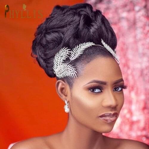 A109 Elegant Bridal Rhinestone Feather Shape Crown Headband Hair Jewelry Princess Tiaras Headdress Luxury Women Headwear