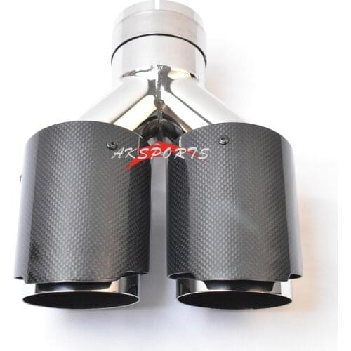 1PC Glossy Carbon Stainless Steel Universal Dual tip Equal Length Exhaust Pipe End tail Middle Exhaust Muffler Tip With A Logo