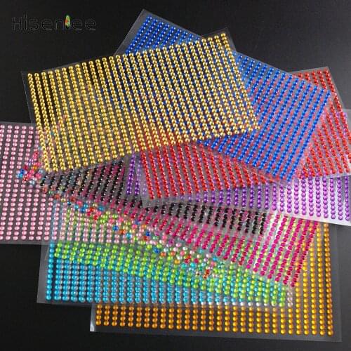 Hisenlee Boutique 3mm 750pcs/set 10Sheet Acrylic Flatback Self Adhesive 12Color Options Stickers Decal Mobile Computer Stickers
