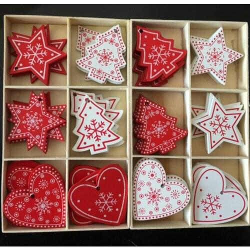 10pcs/Lot 5CM Natural Wood Ornaments Pendant Hanging Gifts Heart Star Snowflakes Christmas Tree Christmas Decoration Home Decor