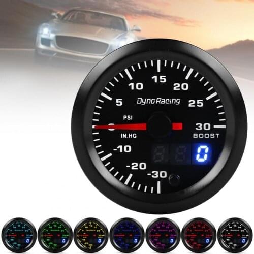 35% Hot Sales!!! Turbo Boost Gauge Dual Display 7 Color LED Backlight with Stepper Motor 52mm 2 inch Turbo Pressure Meter for Ca