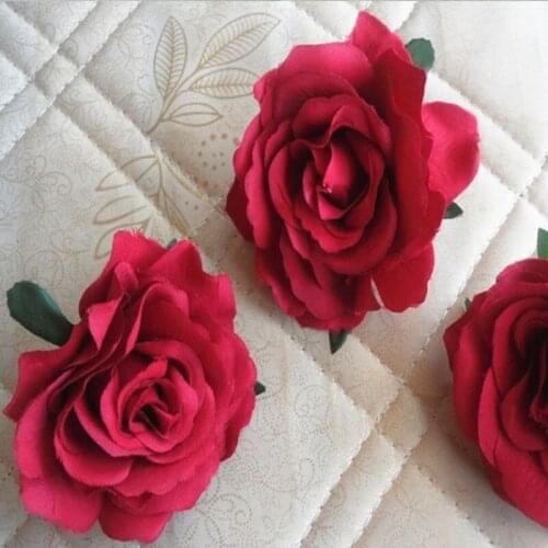 35pcs Diy 10cm Big Real Touch Silk Fabric Artificial Rose Flower Head Wedding Decoration For Hair Hats accessories Pink 6 Color