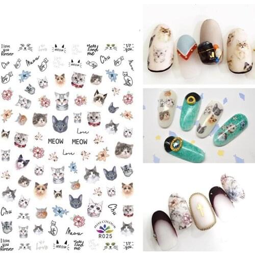 3D Nail Sticker Autumn Fashion Small Compact Adhesive Sticker Cute Cat Flowers Letter Stickers for Manicure Nail Art Decoration