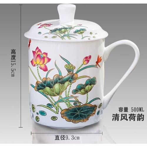 500ml Chinese Style Bone China Jingdezhen Blue and White Porcelain Tea Cup Office Drink Cup Travel Teaware Ceramic water cup