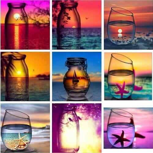 Diamond Painting 5D DIY Diamond Embroidered Scenery Reflection Glass Cup Beautiful Landscape Cup Mosaic Home Decoration gift