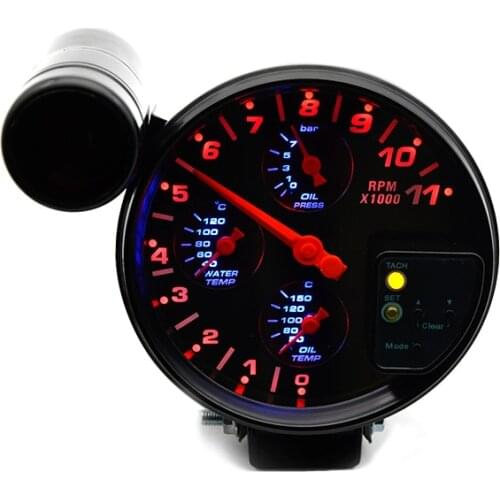 YOMI 5" 4 IN 1 Car Meter Water Temperature Gauge Oil Temp Gauge Oil Pressure Gauge Tachometer With Sensors Auto Racing Modified