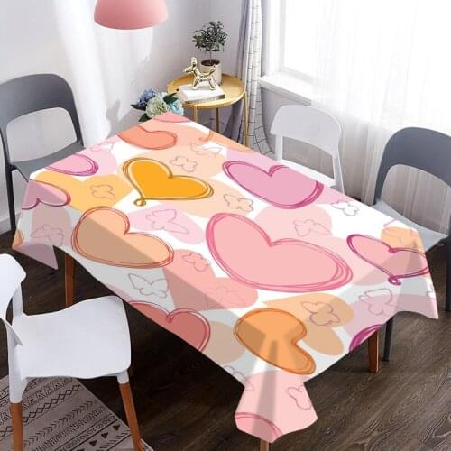 Love Print Decorative Oxford Fabric Tablecloth Waterproof Thick Rectangular Wedding Dining Table Cover Tea Table Cloth
