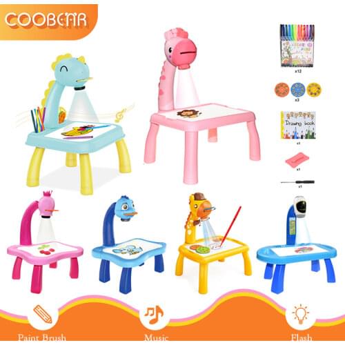 Children Led Projector Painting Art Drawing Table Light Toy For kids Painting Board Desk Educational Learning Paint Tools Toys