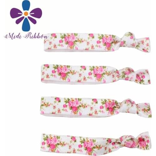5/8"16mm PINK flower Printed Fold Over Elastic Ribbon for Handmade knot Hair Tie Set DIY Bows 9.5cm 50pcs/pack
