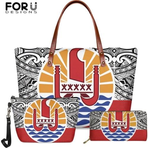 FORUDESIGNS Tahiti Polynesian Design Women Luxury Shoulder Bag Casual Female Handbag And Wallet Set Large Capacity Soft Clutch
