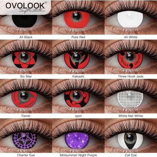 OVOLOOK-2pcs/pair Anime Cosplay Lenses Colored Lenses Contact Lenses for Eyes Yearly Use with Free Small Lens Box(DIA:14.5mm)