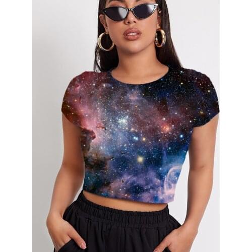 3d Tshirt Galaxy T-shirt Women Nebula Tshirt Printed Space Navel Bare Colorful Funny T shirts Womens Clothing T shirts Fashion