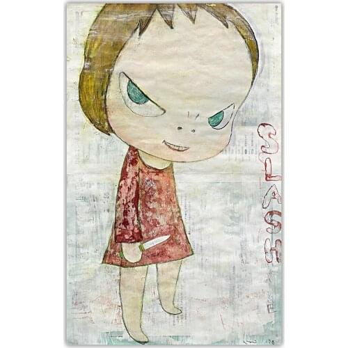 Holover "Slash with a knife"By Yoshitomo Nara Canvas Oil Painting Japanese Manga Unframed Cartoon Wall Art Home Decor Aesthetic