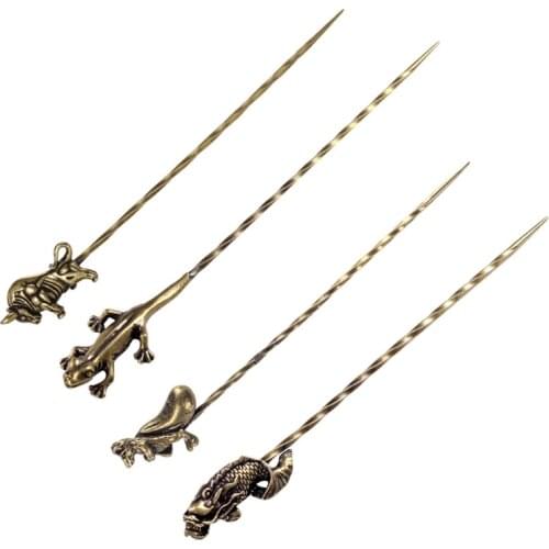 53CA Retro Copper Bronze Cigar Draw Tool Portable Dredge Drilled Engraving Spiral Ventilation Needle Tool Smoke Holder