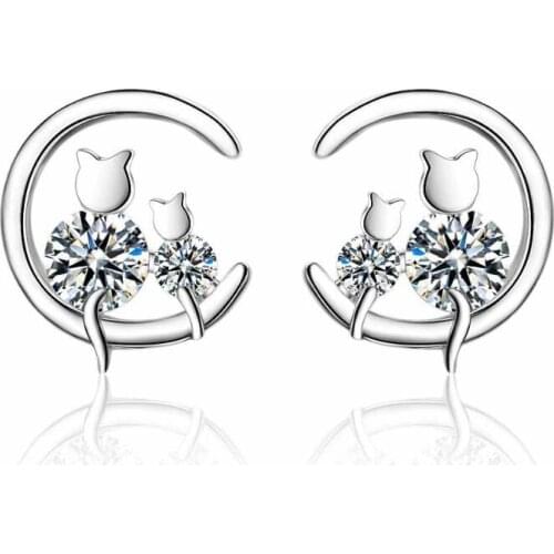 Exquisite Sweet Cat Moon Stud Earrings For Women Trend Creative Party Gift Jewelry Accessories SAE401