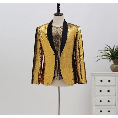 Gold sequin suits mens blazers chorus dress stage performance costume host singer male clothes abrigos блейзер masculino slim