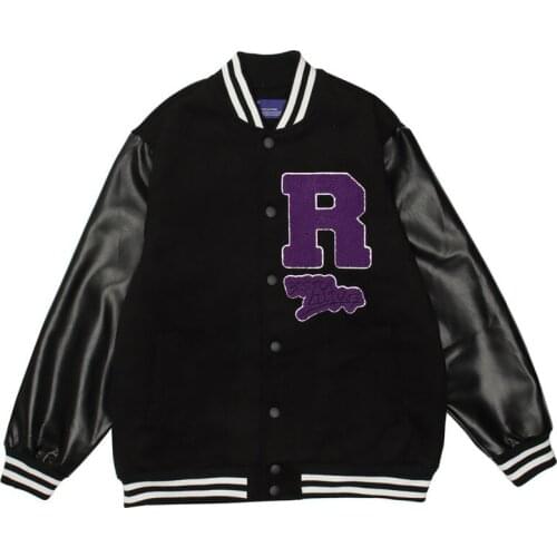 Black Varsity Jacket For Women 2021 Single-breasted Letter Embroidery Hip Hop Baseball Jackets Harajuku PU Sleeve Bomber Jacket