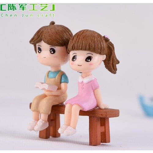 2pcs/set Lovers Couple Miniature Mini Doll DIY Terrarium Figurines Fairy Garden Decor Valentines Day Gift Home Accessories