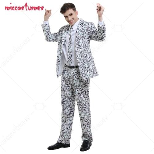 Money Dollar Suit Adult Men US Dollar Cash Printing Fancy Dress Party Jacket Costume Blazer Outfits