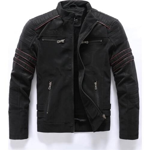 2020 Autumn Winter Mens Vintage Leather Jacket Casual Fashion Stand Collar Motorcycle Jacket Men Quality Pu Leather Zipper Coat