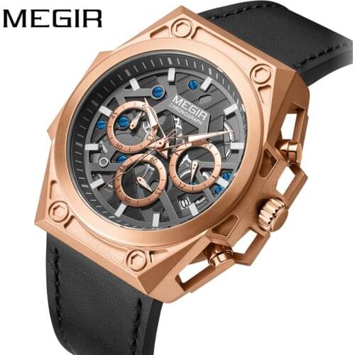 MEGIR Watch Men Waterproof Chronograph Military Male Clock Top Brand Luxury Genuine Leather Business Man Sport Wristwatch 4220