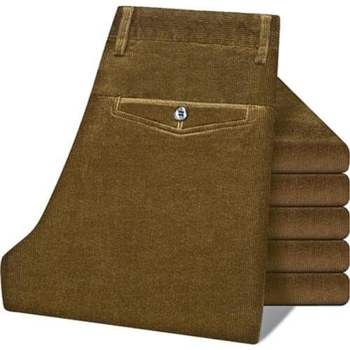 High Quality MenS Corduroy Casual Pants Autumn And Winter Thick Business Straight Stretch Loose Trousers Male Brand Clothes