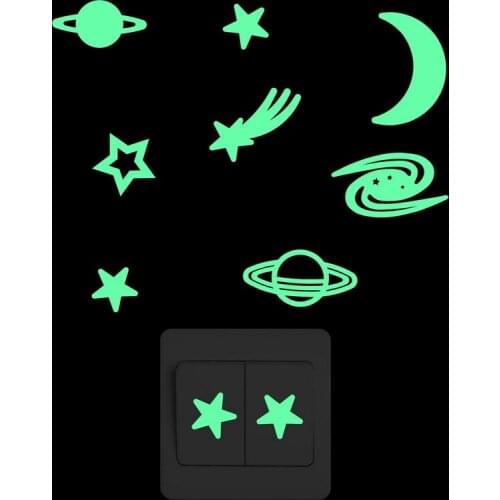 Glowing Moon Stars Wall Stickers Astronomy Planets Luminous Switch Sticker Laptop Car Decoration Decal Kids Rooms Decor Stickers