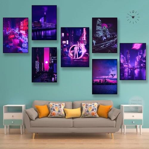 Neon City Poster City Night Prints Colorful Canvas Wall Art Painting Cafe Bar Living Room Lounge Game Room Featured Decoration