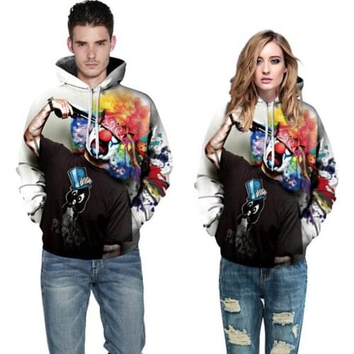 Hirigin 2018 Newest 3D Graphic Print Hoodies Men/Women Fits Unisex Hooded Sweatshirts Clown Pattern Cool Streetwear