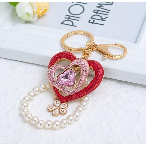 Creative new love key ring key chain shoes key chain charm heart-shaped pearl wallet pendant car key chain gift women girl