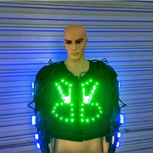 New Design Blue And Green LED Light Costume Luminous Clothing Light Up Robot Suits Dance Clothes