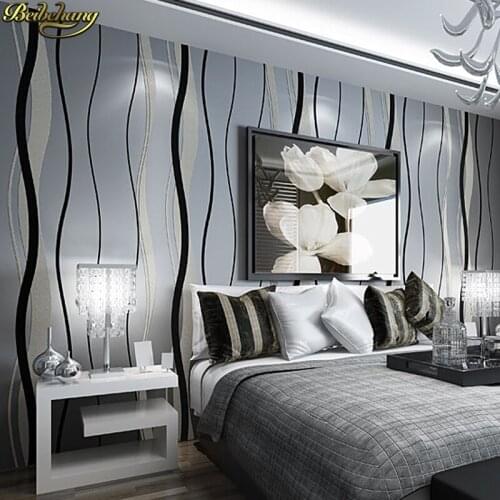 Beibehang Black and white gray wallpaper gray vertical stripes wave non-woven bedroom living room TV background papel de parede