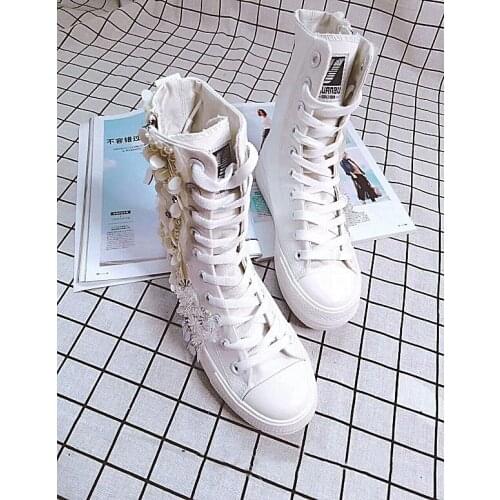 Autumn new high-top sequined canvas shoes with increased internal lace up fashion brand student sports shoes